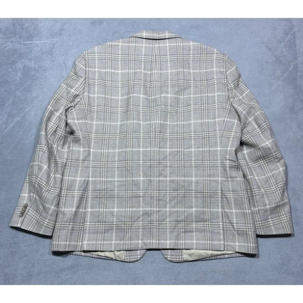 Tommy Hilfiger Blazer Mens 48R Beige Windowpane Glen Plaid Wool Blend Sport Coat
